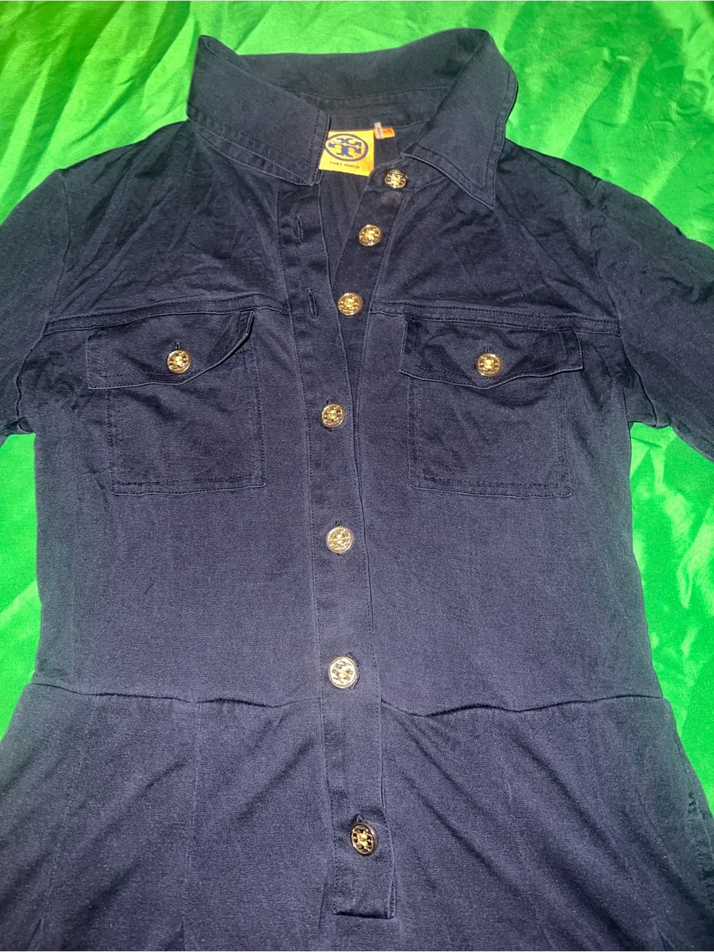 Tory Burch Navy Long-Sleeve Shirt Dress with Gold Buttons XS - Picture 5 of 9